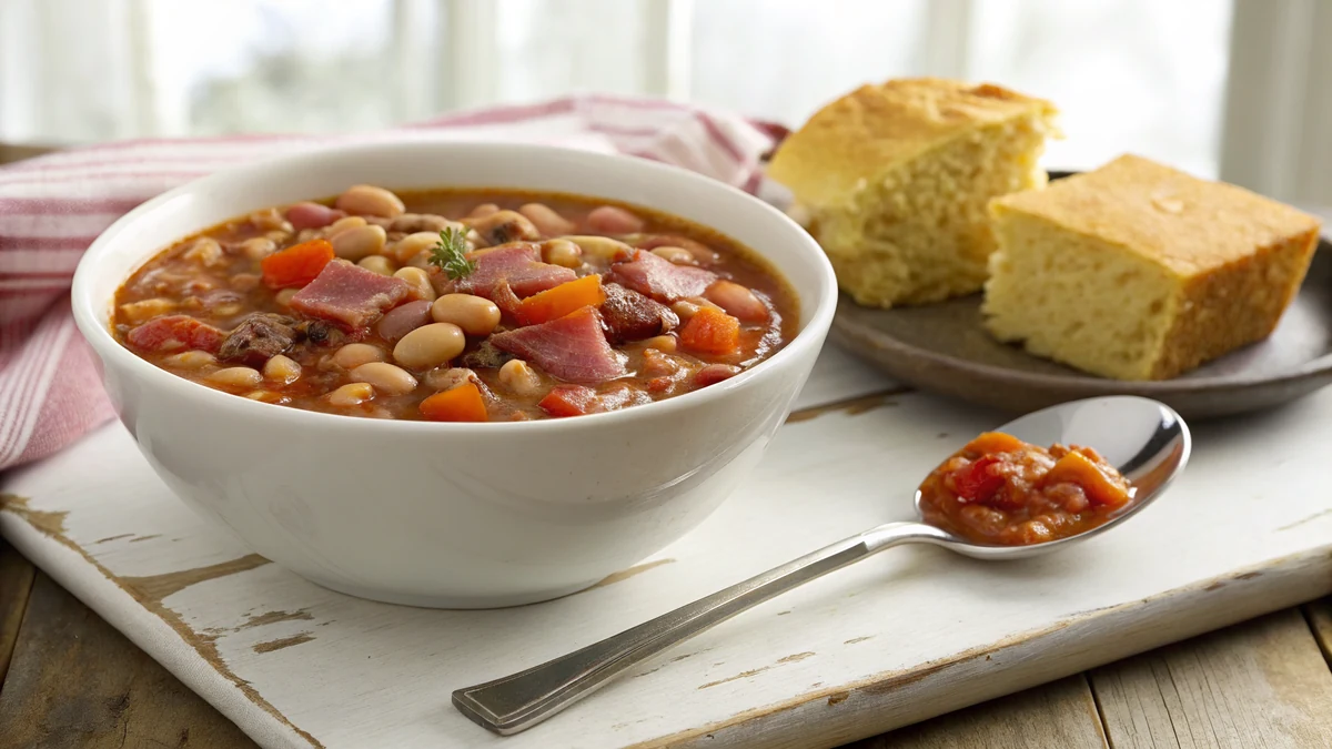 15 Bean Soup Slow Cooker recipe by Chef Mia, photographed in a natural light Texas kitchen