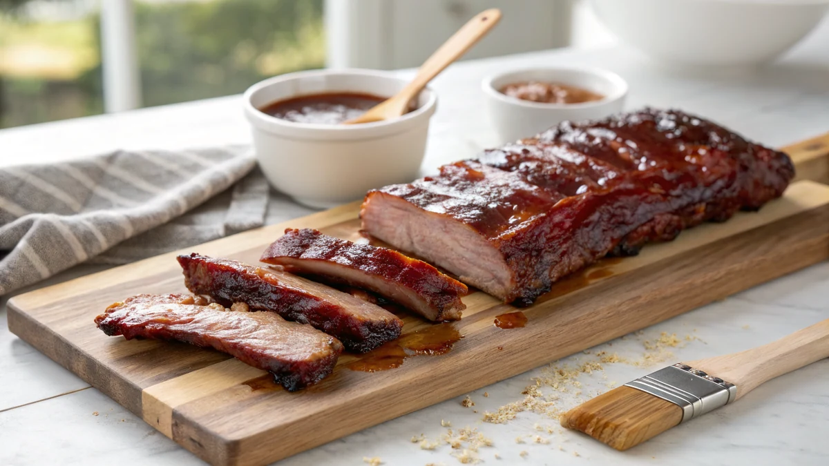 3-2-1 Ribs recipe by Chef Mia, photographed in a natural light Texas kitchen