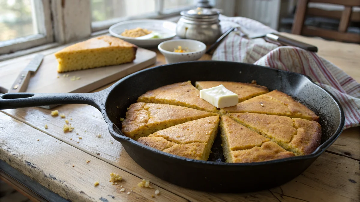Authentic Texas Cornbread recipe by Chef Mia, photographed in a natural light Texas kitchen
