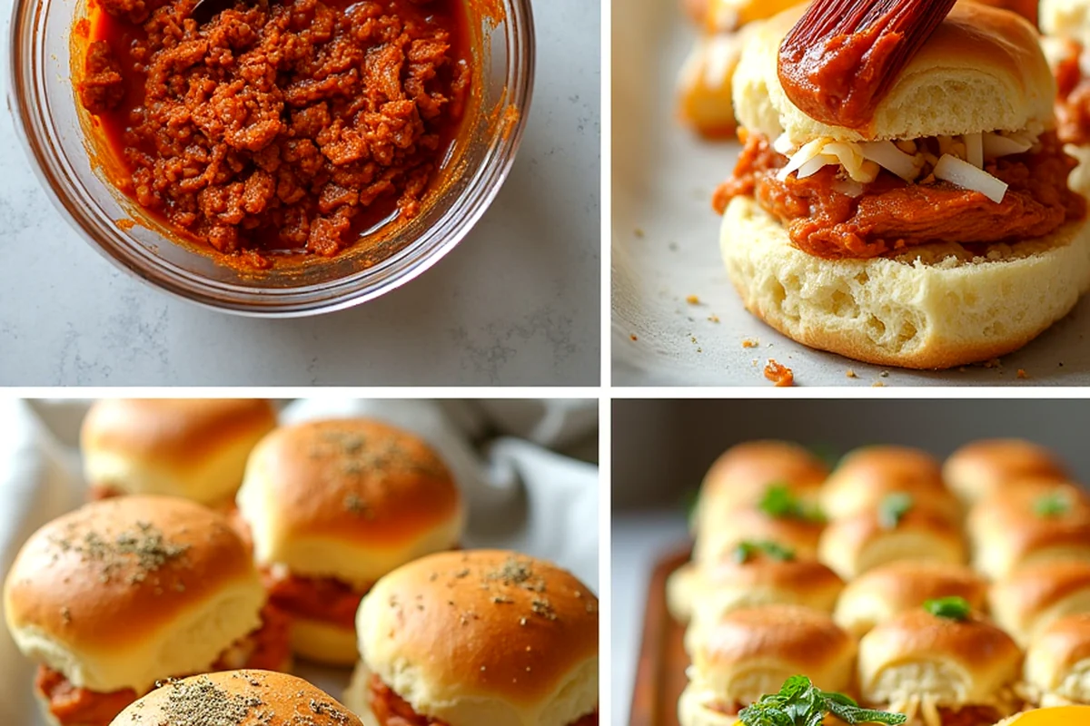 Close-up of bbq chicken sliders showing texture, color, and serving detail