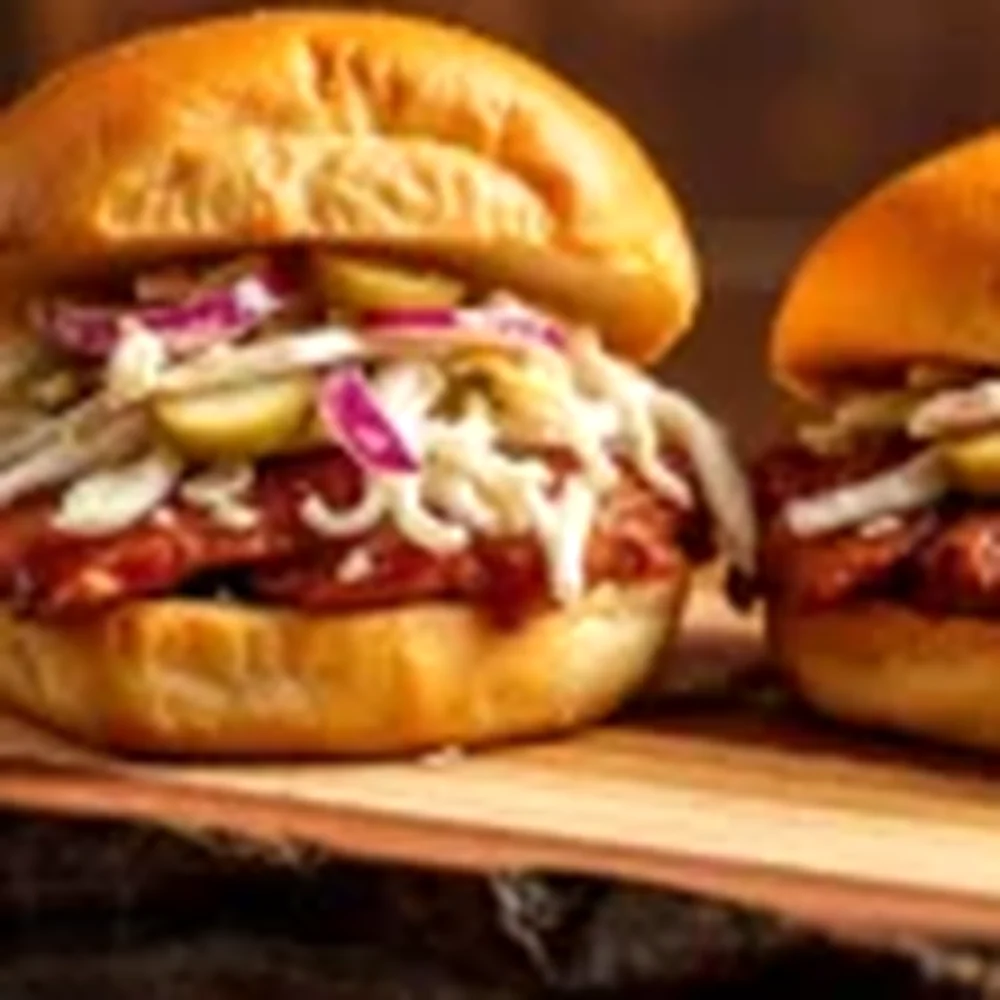 BBQ Chicken Sliders plated for a Texas family table, overhead view