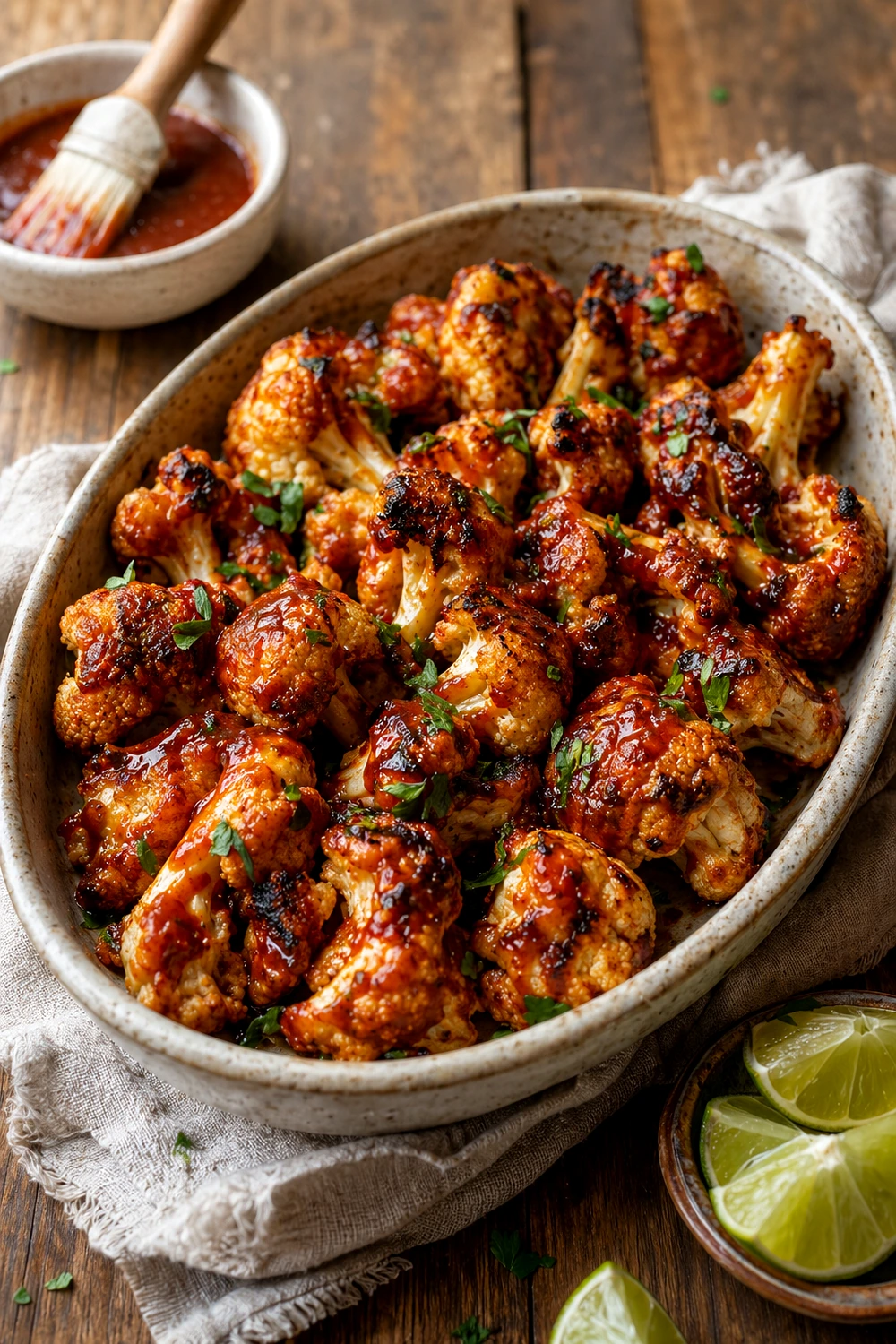 BBQ Roasted Cauliflower Delish Recipe styled vertically for saving and sharing
