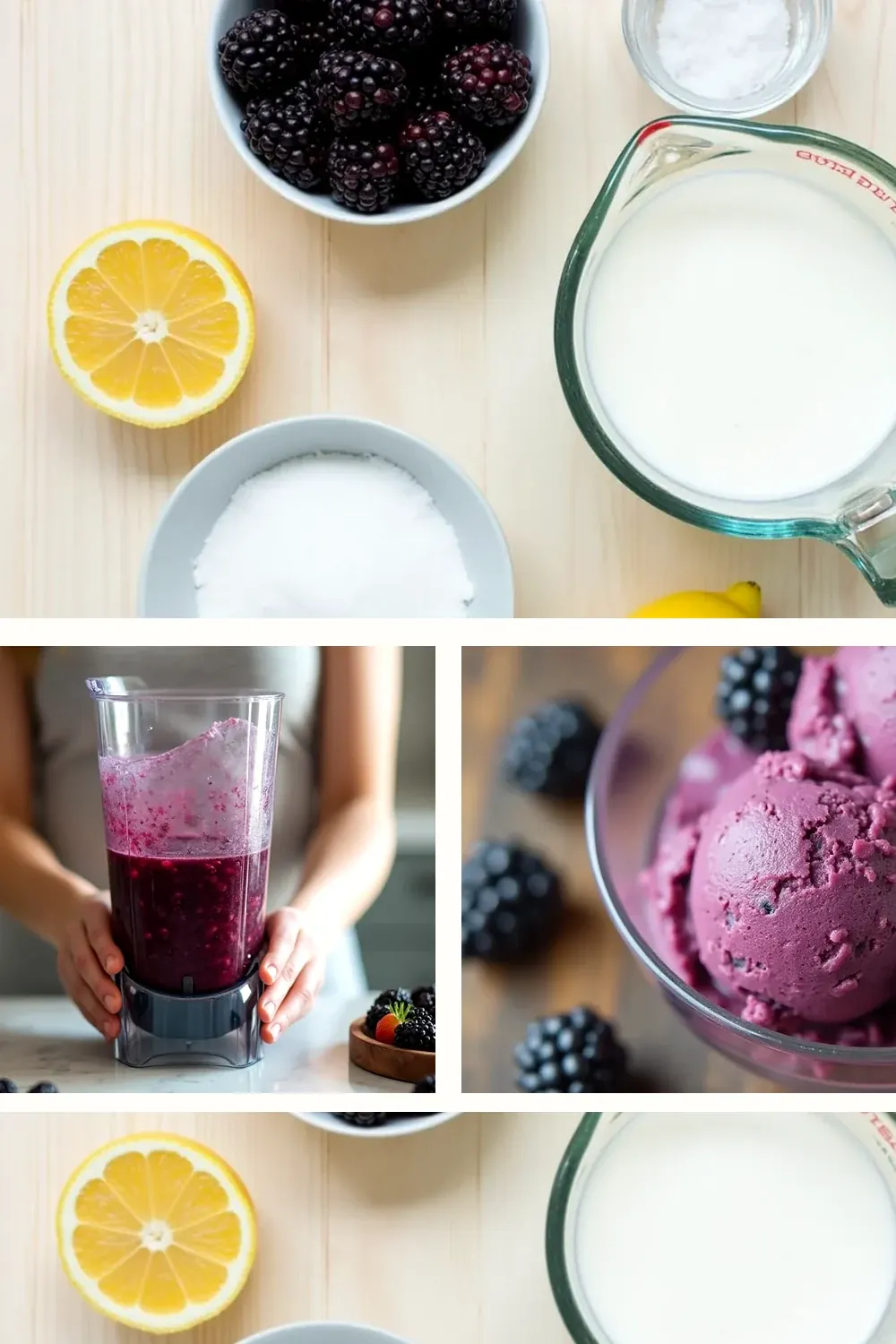 Blackberry Ice Cream styled vertically for saving and sharing