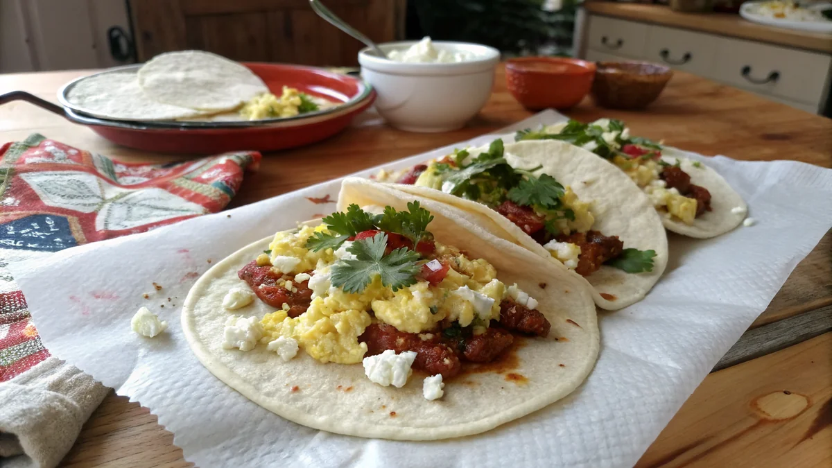 Austin Breakfast Tacos recipe by Chef Mia, photographed in a natural light Texas kitchen