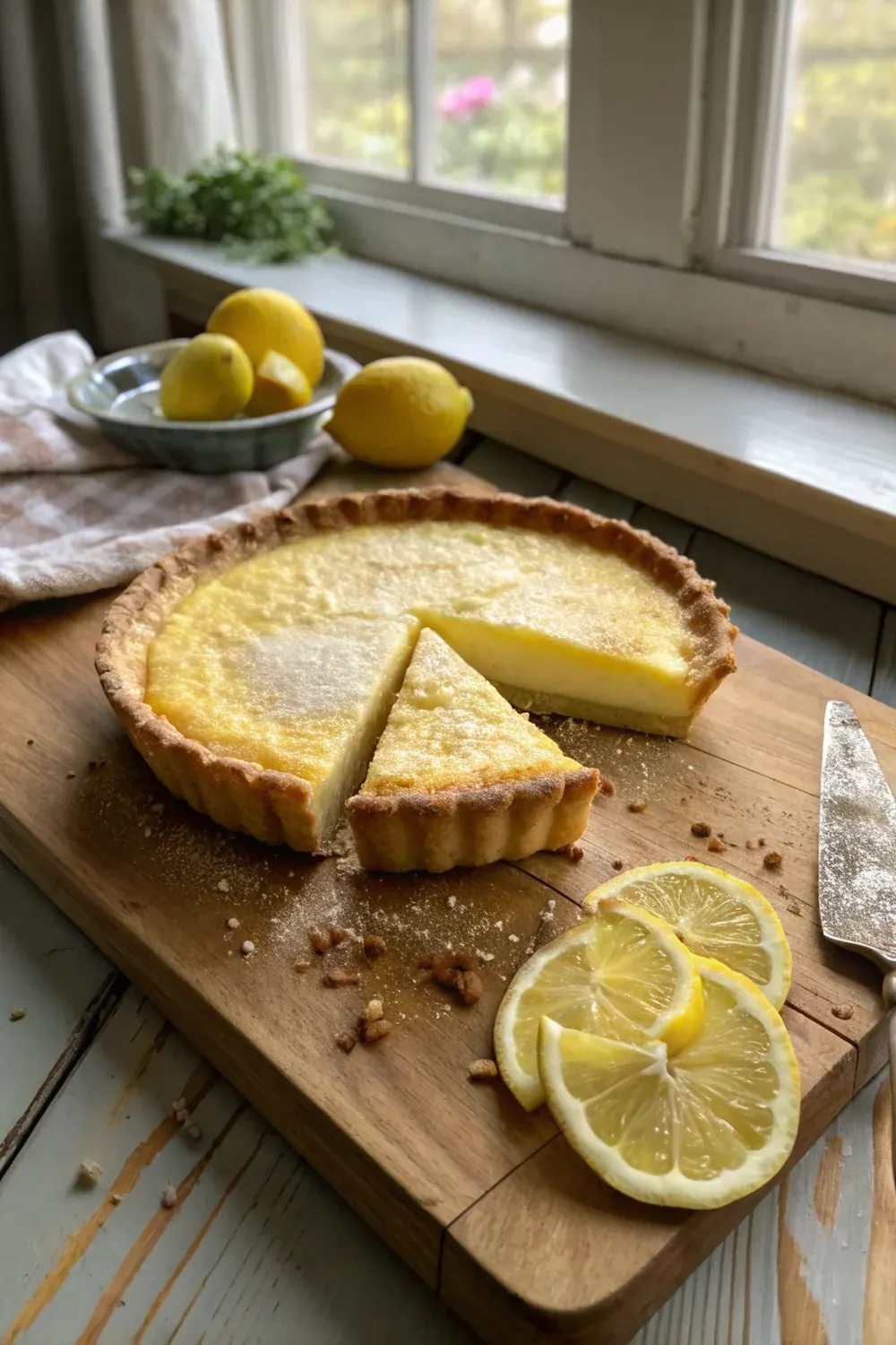 Buttermilk pie Texas Hill Country recipe vertical view, save for Sunday supper or holiday dessert table