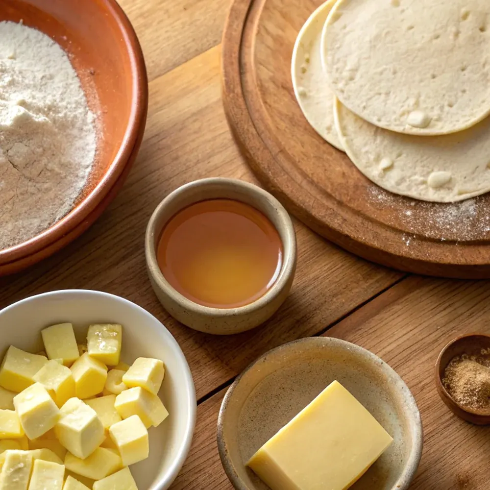 Buttery Tortillas plated for a Texas family table, overhead view