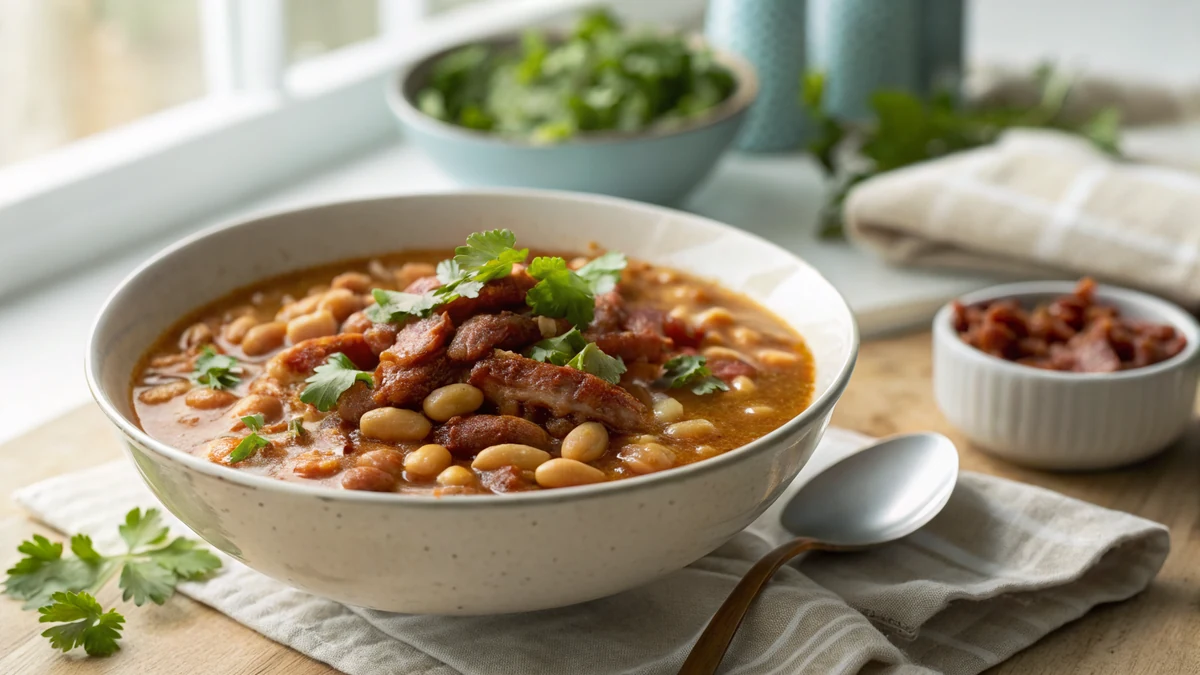 Charro Beans recipe by Chef Mia, photographed in a natural light Texas kitchen