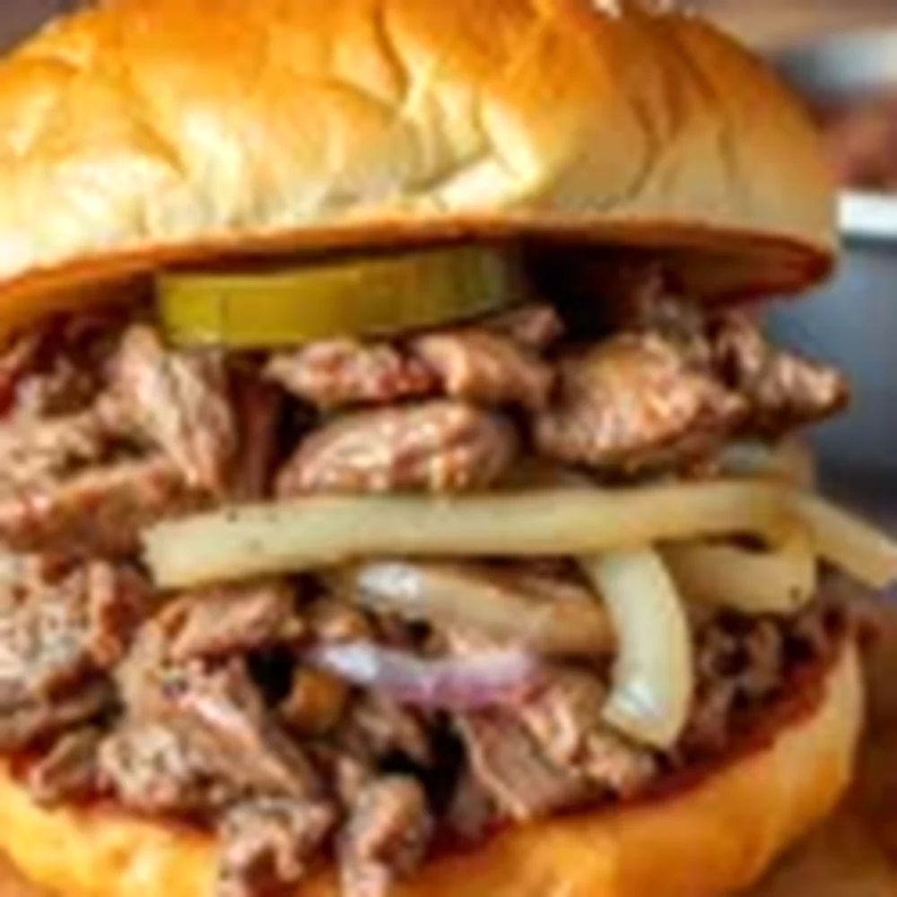 Chopped Beef Sandwich plated for a Texas family table, overhead view