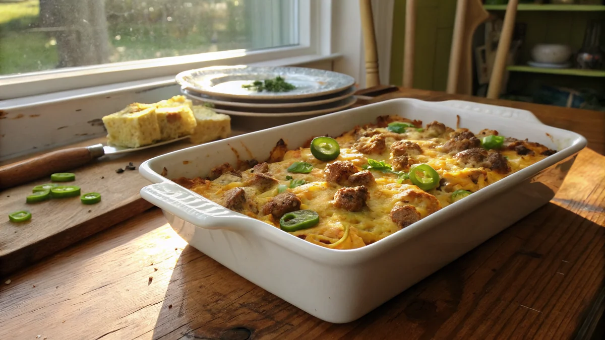 Gluten Free Breakfast Casserole recipe by Chef Mia, photographed in a natural light Texas kitchen