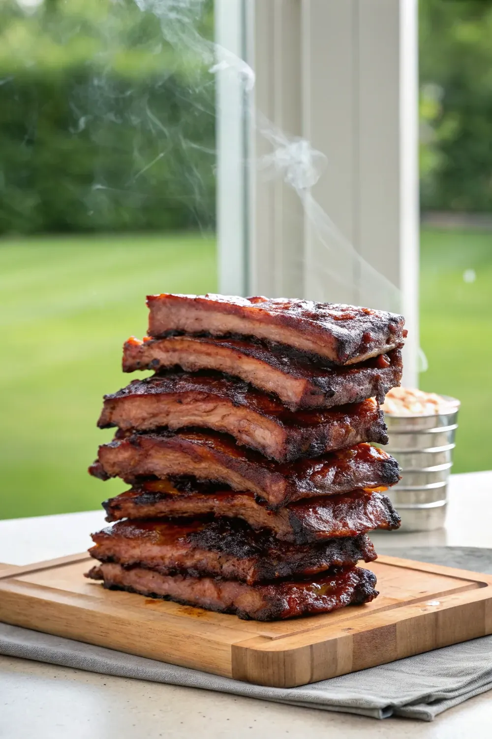 Glazed smoked pork ribs at 275F stacked vertically, save this how long to smoke ribs at 275 guide