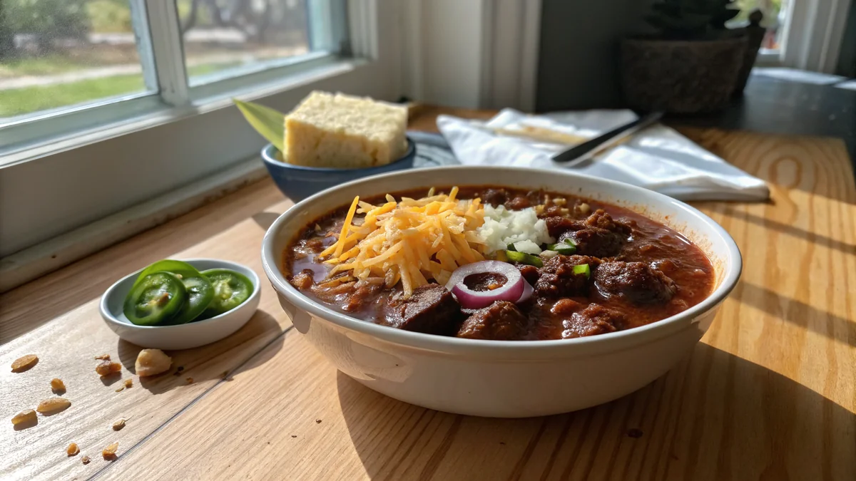 Instant Pot Texas Chili recipe by Chef Mia, photographed in a natural light Texas kitchen