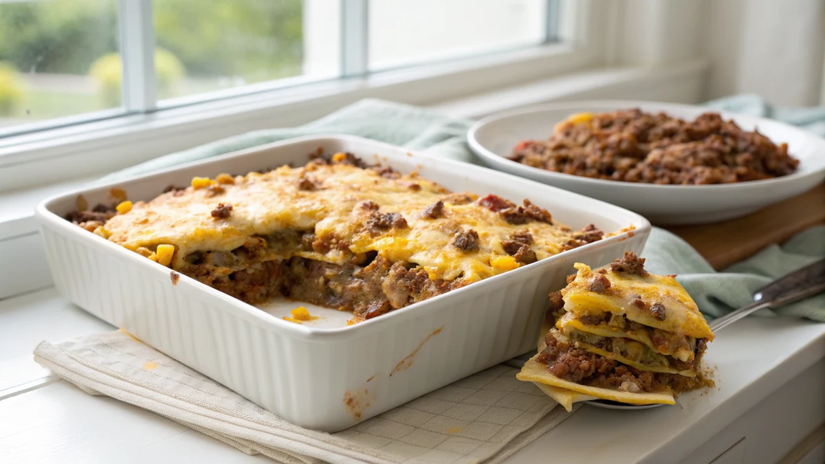 King Ranch Beef Casserole recipe by Chef Mia, photographed in a natural light Texas kitchen