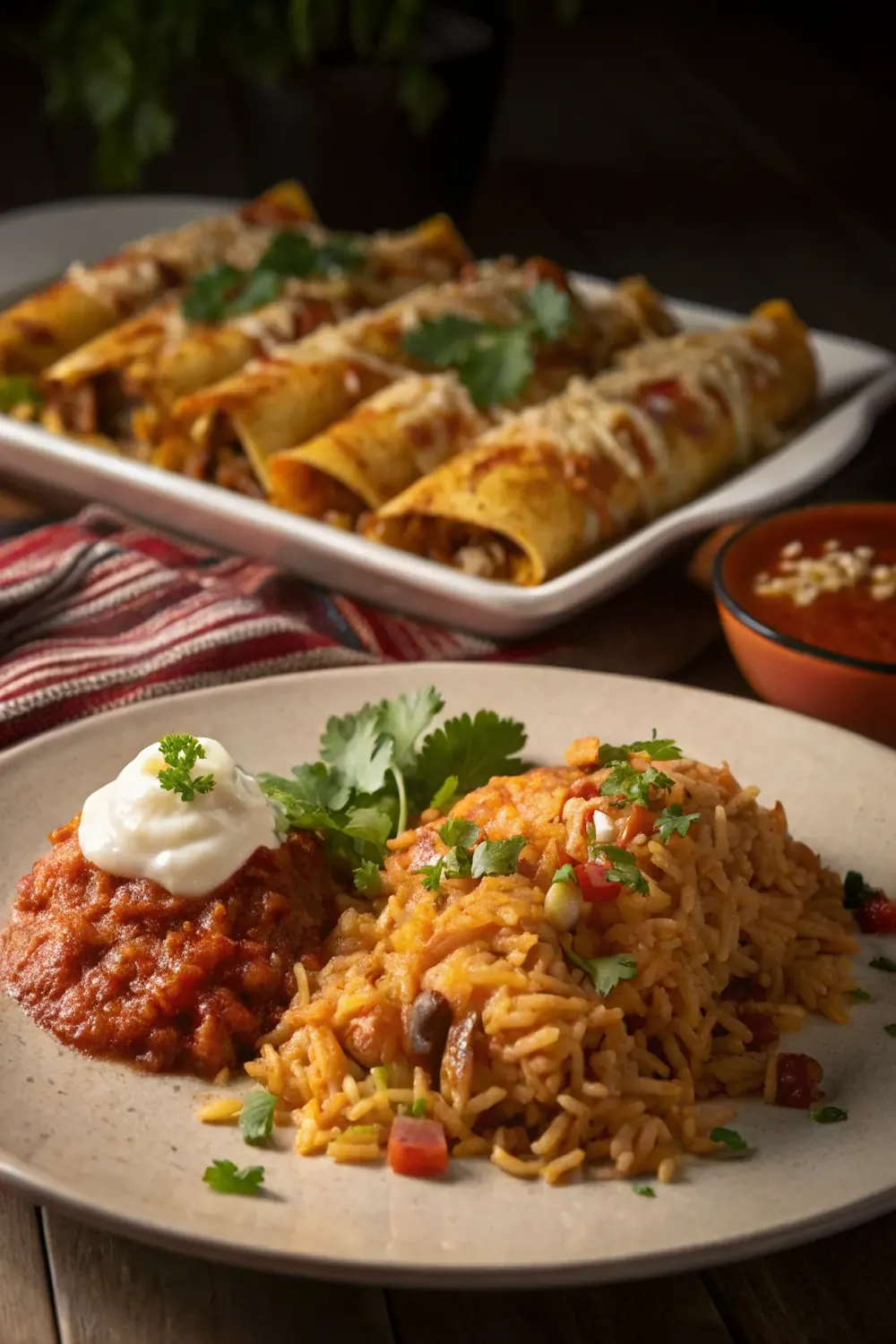 Vertical Pinterest pin of Mexican rice as Tex-Mex side dish