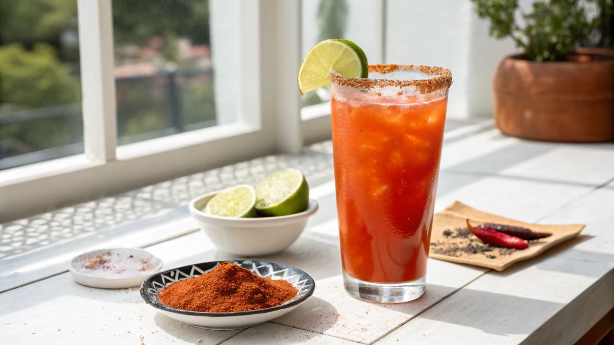 Texas Michelada recipe by Chef Mia, photographed in a natural light Texas kitchen