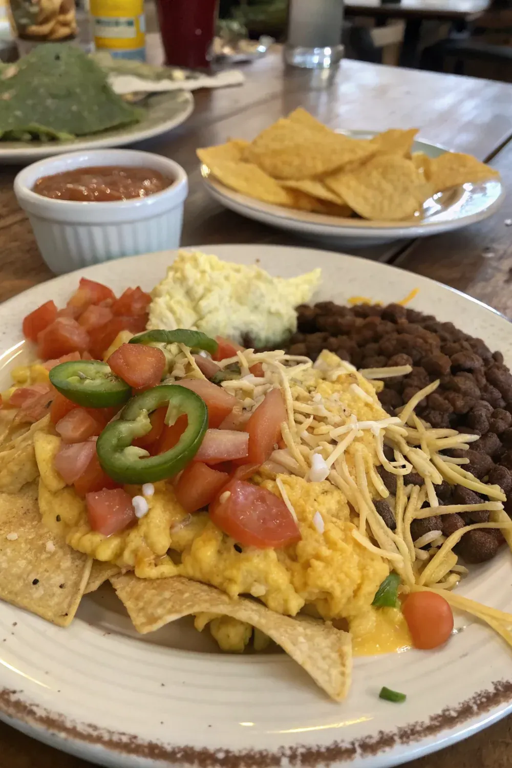 Austin Tex-Mex migas breakfast recipe vertical view, save for the next weekend brunch or hangover-cure morning