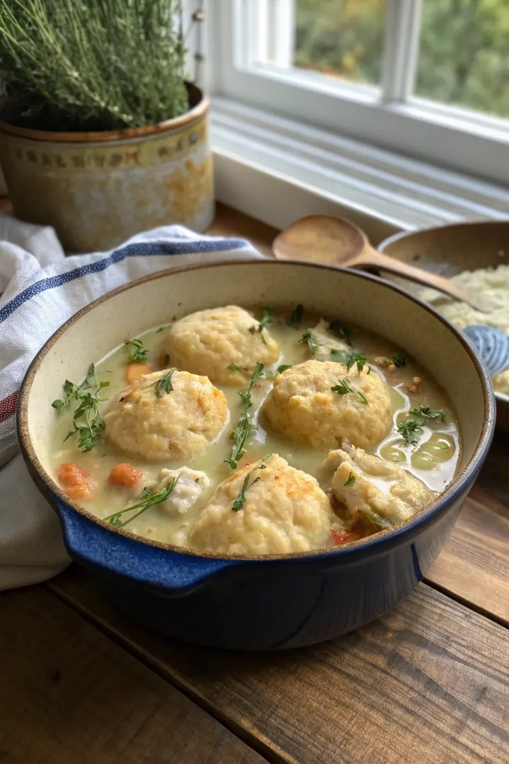 Texas chicken and dumplings drop biscuit recipe vertical view, Pillsbury copycat from scratch, save for Sunday family lunch