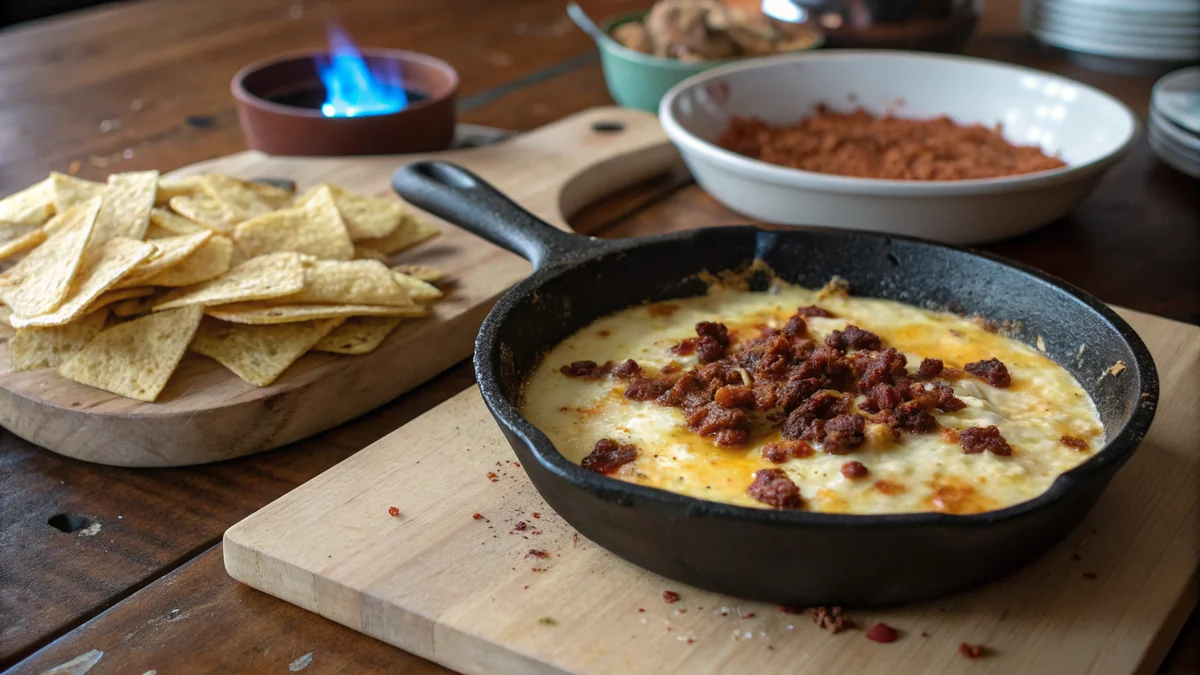 Queso Flameado recipe by Chef Mia, photographed in a natural light Texas kitchen