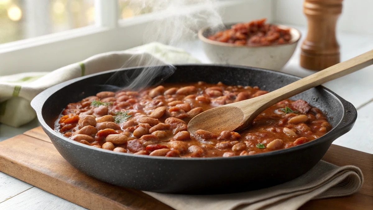 Ranch Style Beans recipe by Chef Mia, photographed in a natural light Texas kitchen