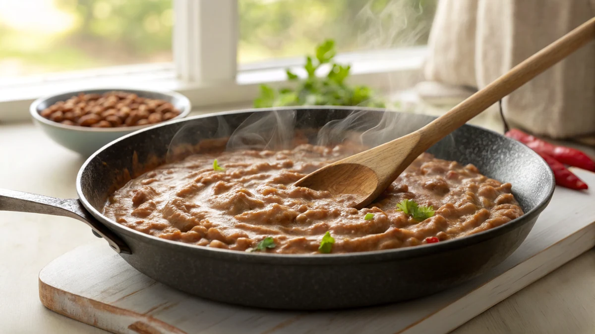 Refried Beans recipe by Chef Mia, photographed in a natural light Texas kitchen