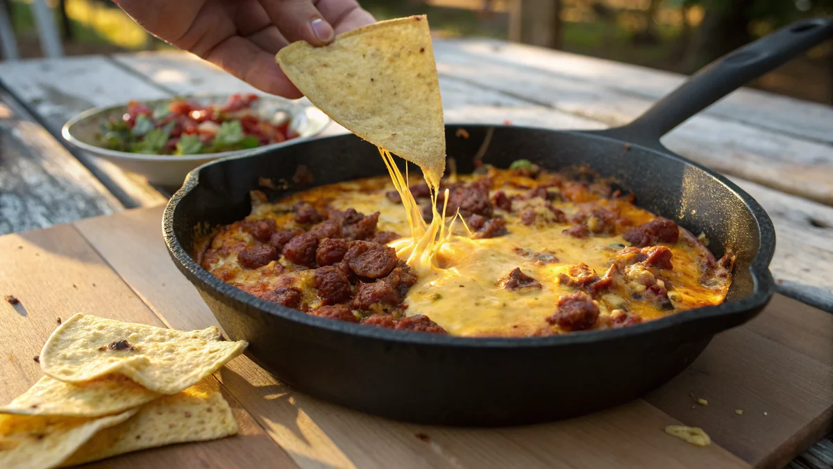 Smoked Chorizo Queso recipe by Chef Mia, photographed in a natural light Texas kitchen