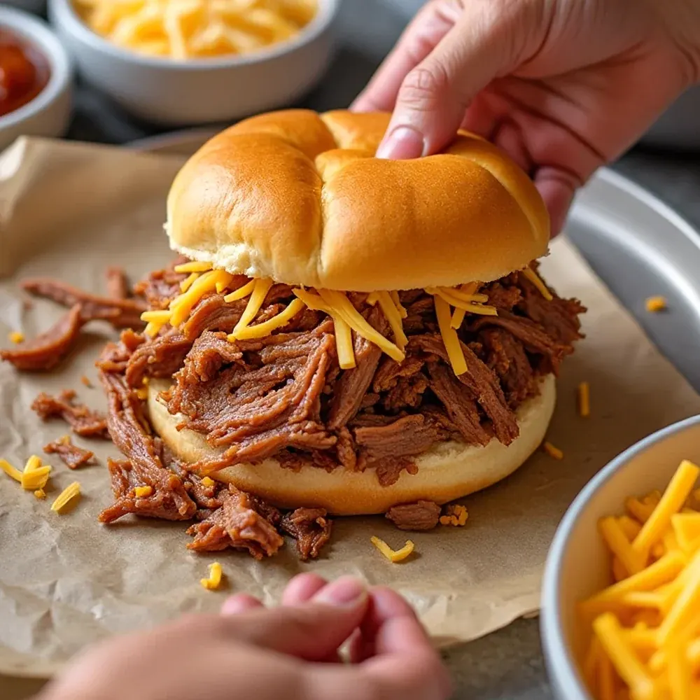 Southern BBQ Meals with Cheese plated for a Texas family table, overhead view