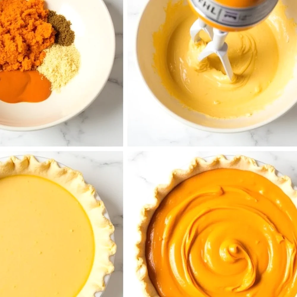 Sweet Potato Cheesecake Pie plated for a Texas family table, overhead view
