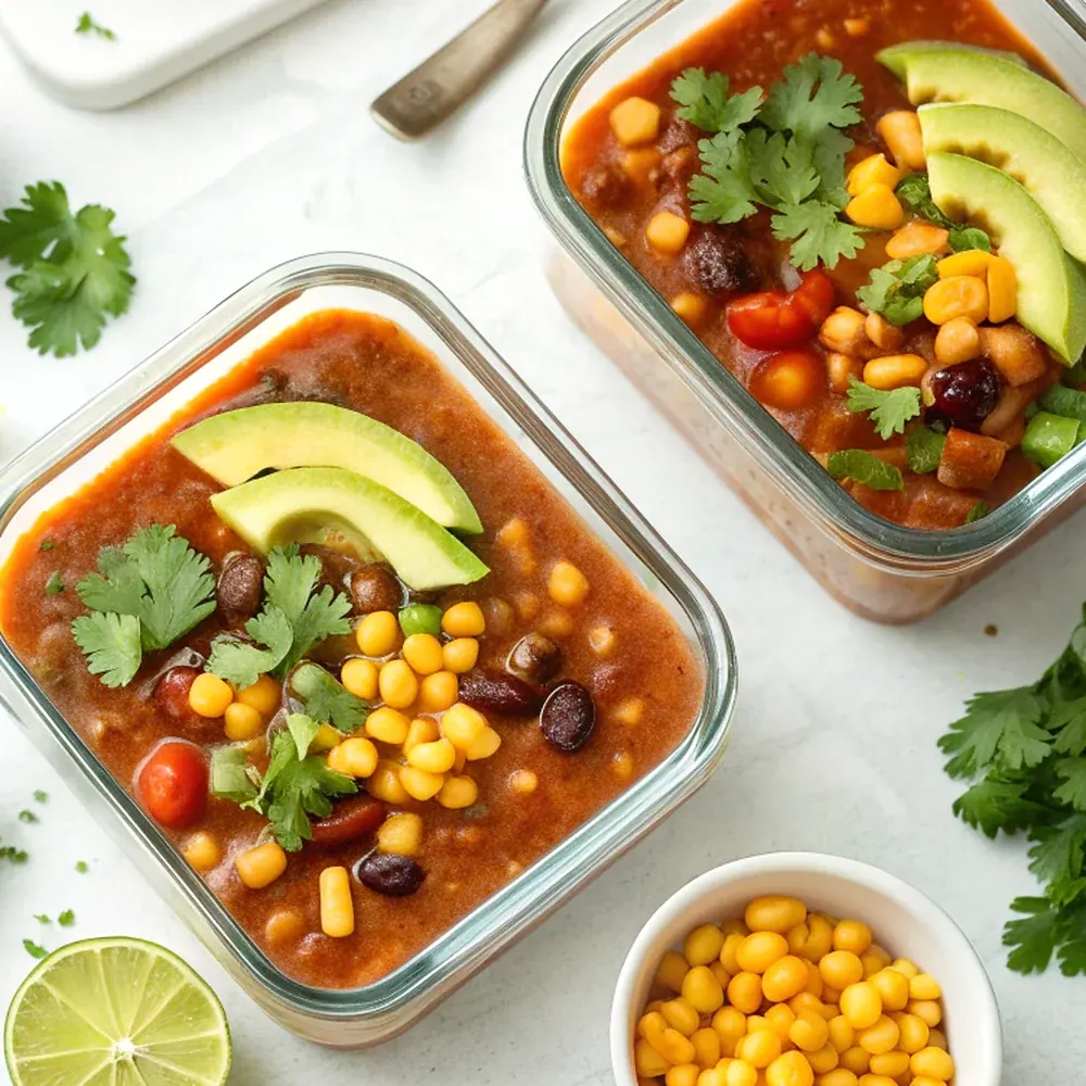 Taco Soup Frios plated for a Texas family table, overhead view