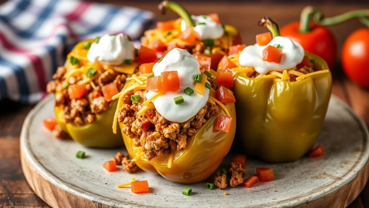 Taco Stuffed Bell Peppers recipe by Chef Mia, photographed in a natural light Texas kitchen