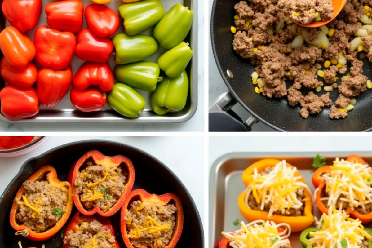 Close-up of taco stuffed bell peppers showing texture, color, and serving detail