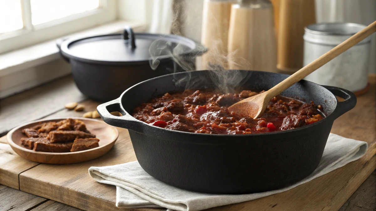 Terlingua Texas Chili recipe by Chef Mia, photographed in a natural light Texas kitchen