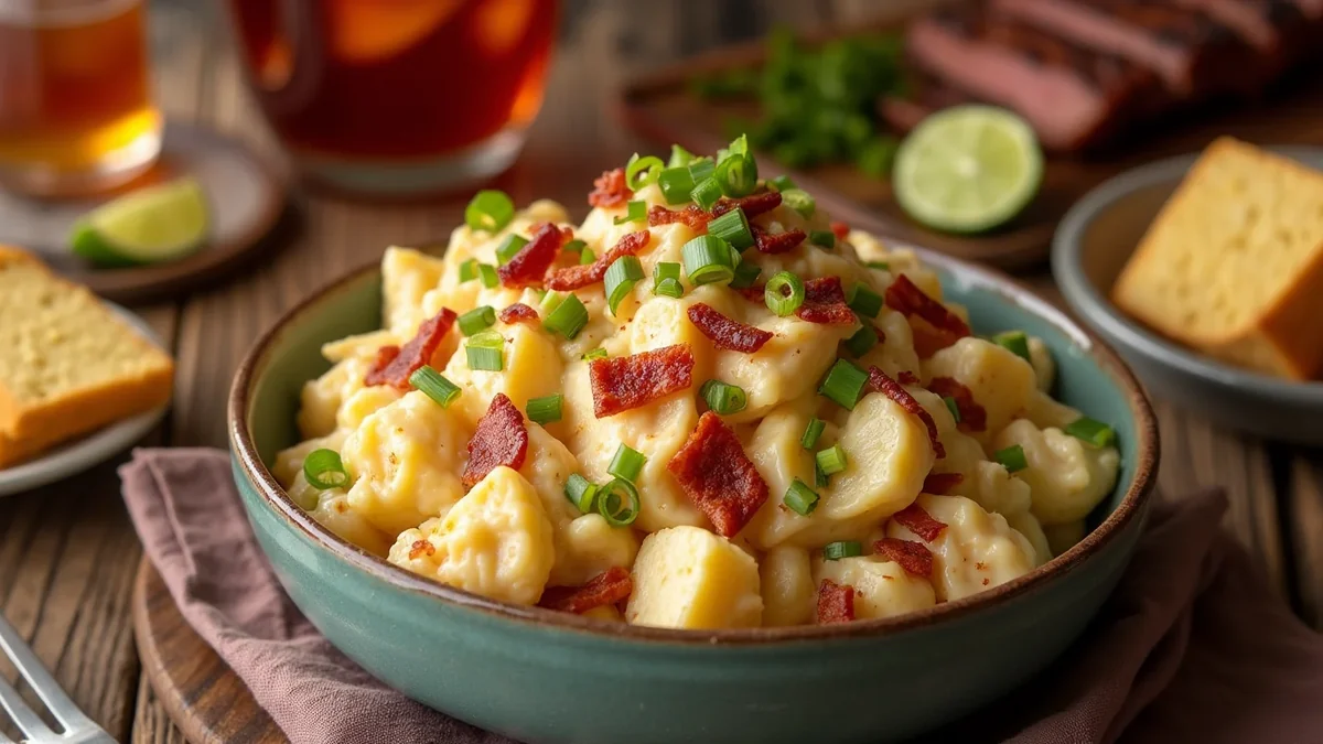 Texas BBQ Potato Salad recipe by Chef Mia, photographed in a natural light Texas kitchen