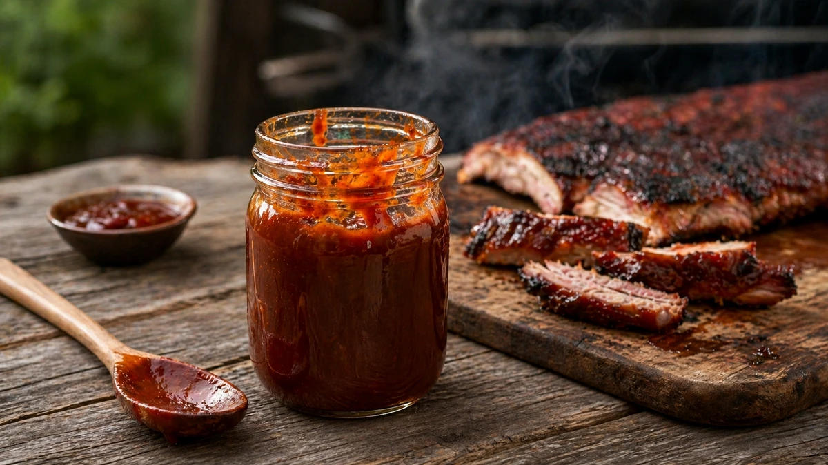 Texas BBQ Sauce recipe by Chef Mia, photographed in a natural light Texas kitchen