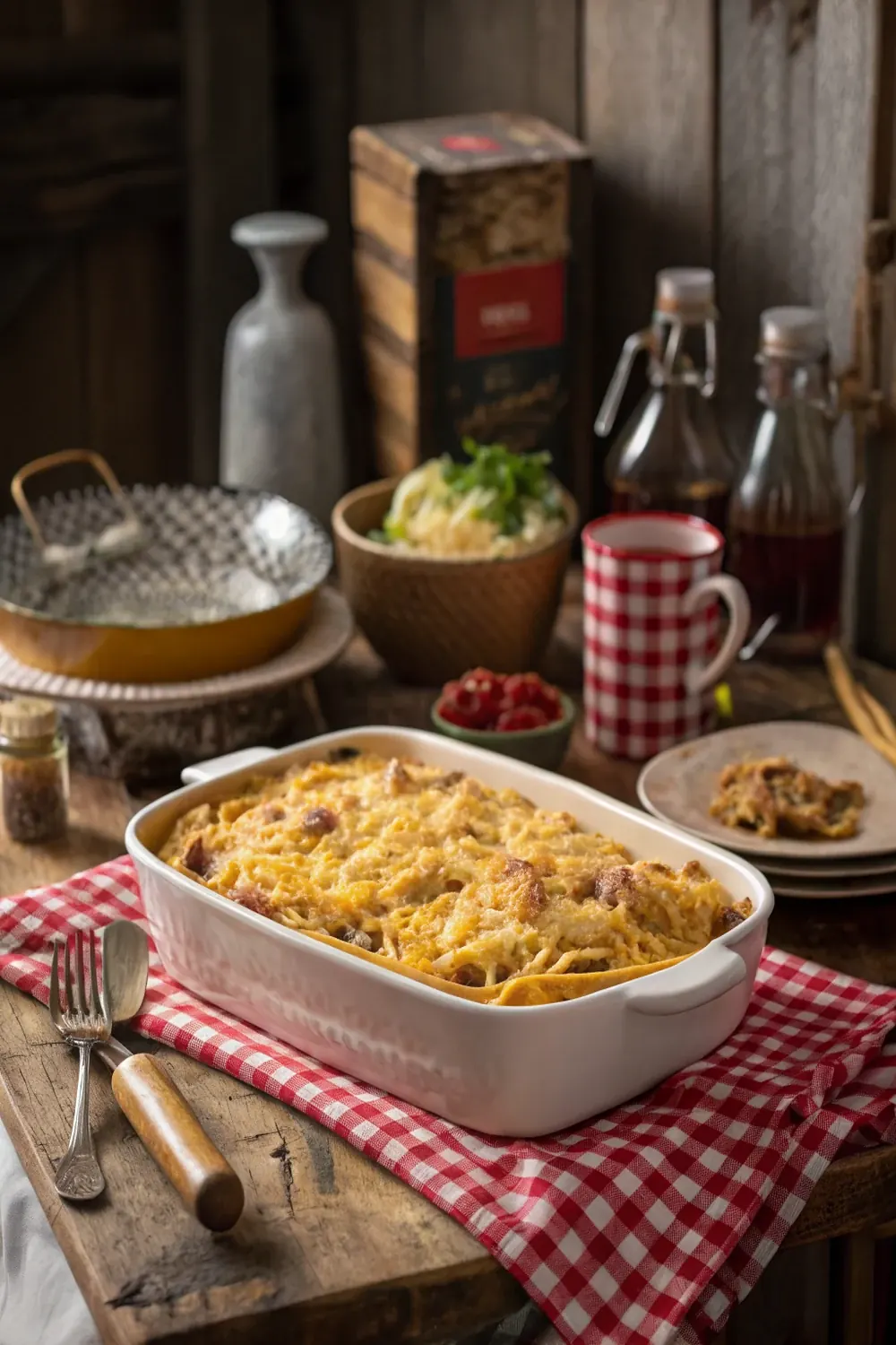 Vertical Pinterest pin of Texas chicken spaghetti casserole