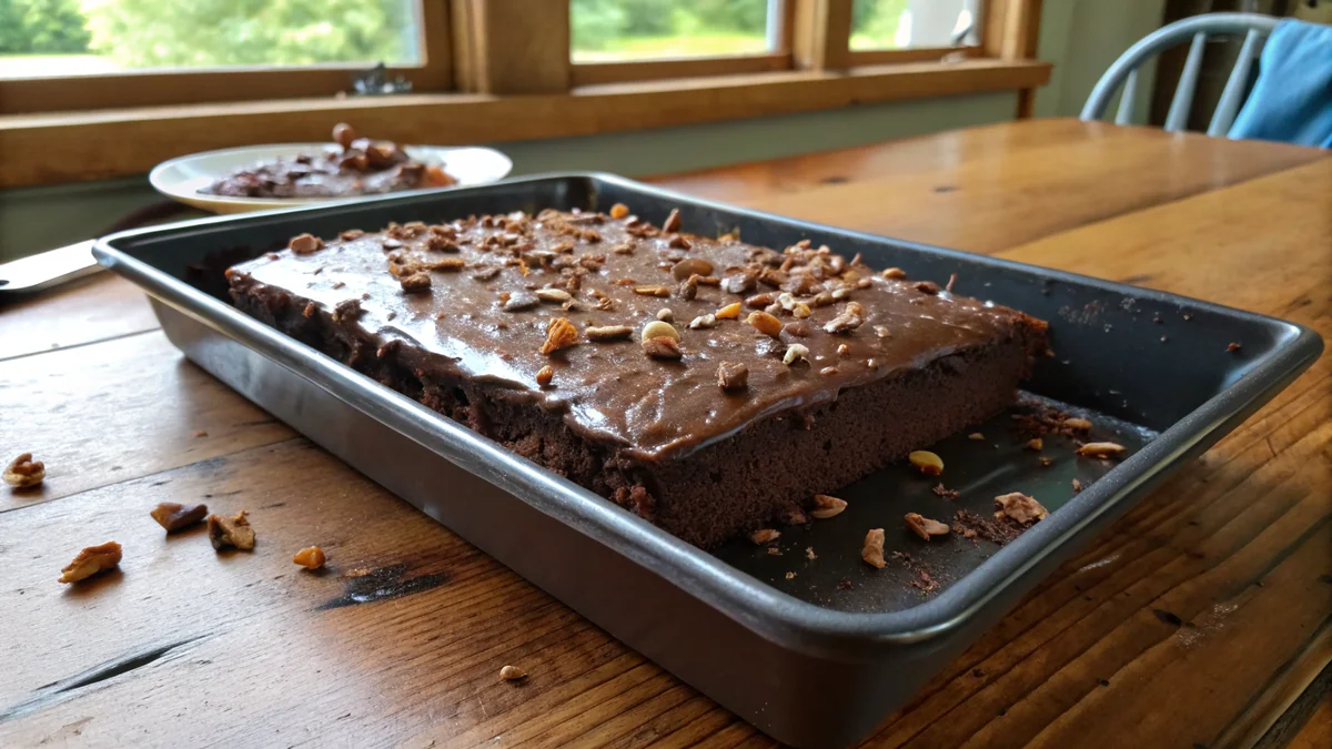Texas Chocolate Sheet Cake recipe by Chef Mia, photographed in a natural light Texas kitchen