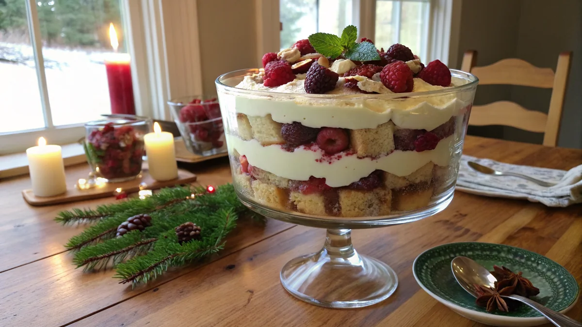 Texas Christmas Trifle recipe by Chef Mia, photographed in a natural light Texas kitchen