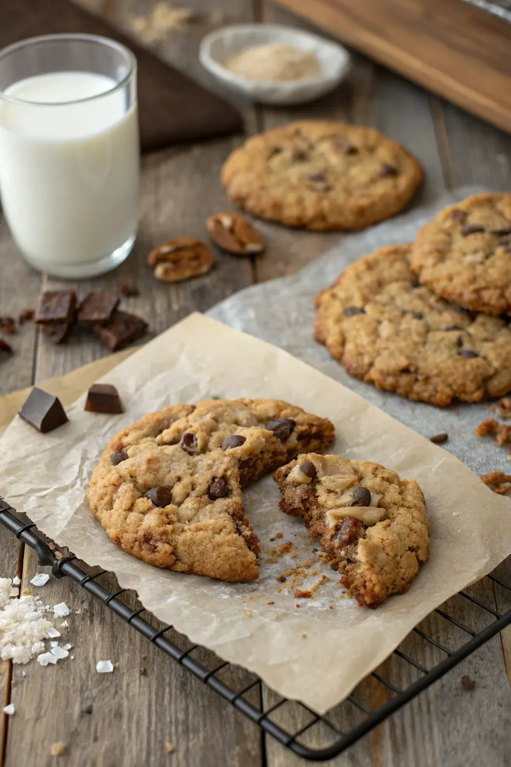 Vertical pin of Laura Bush Texas cowboy cookies, save this 2000 Family Circle bake-off winning recipe with oats coconut pecans and chocolate chips