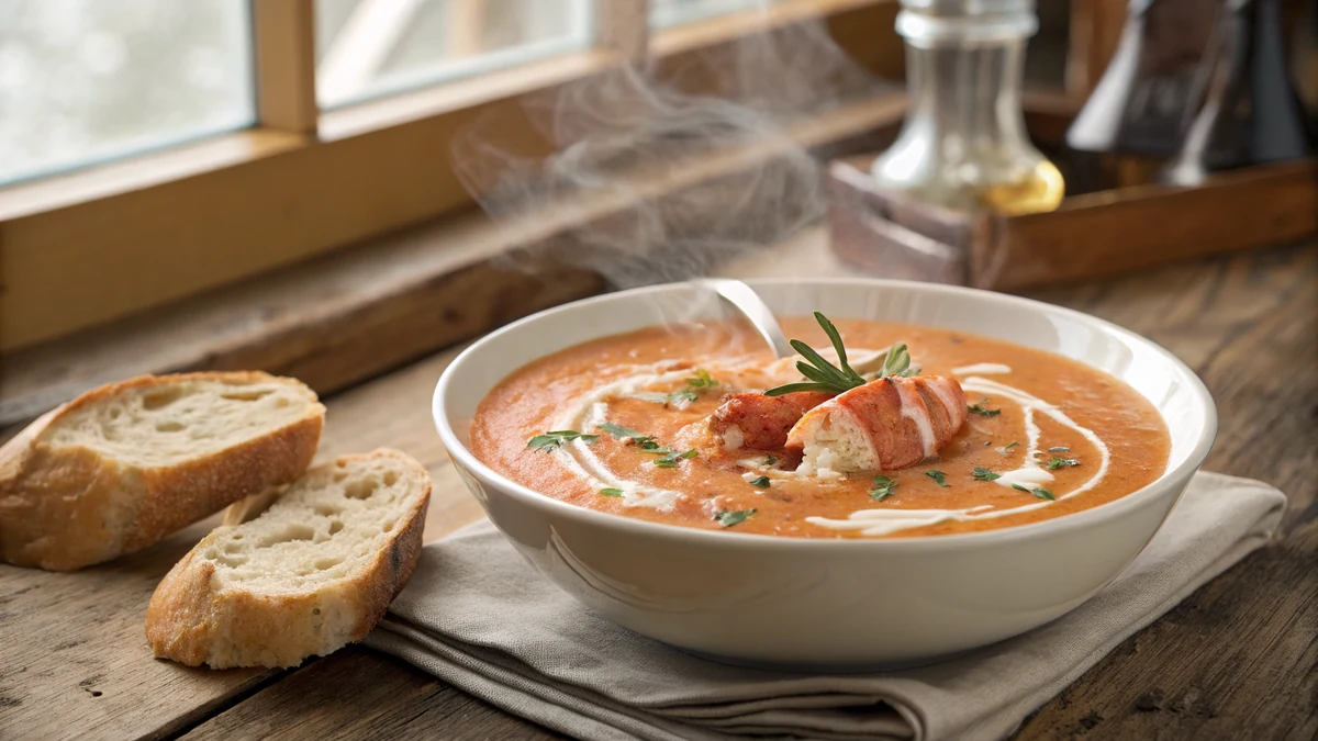Texas de Brazil Lobster Bisque Copycat recipe by Chef Mia, photographed in a natural light Texas kitchen