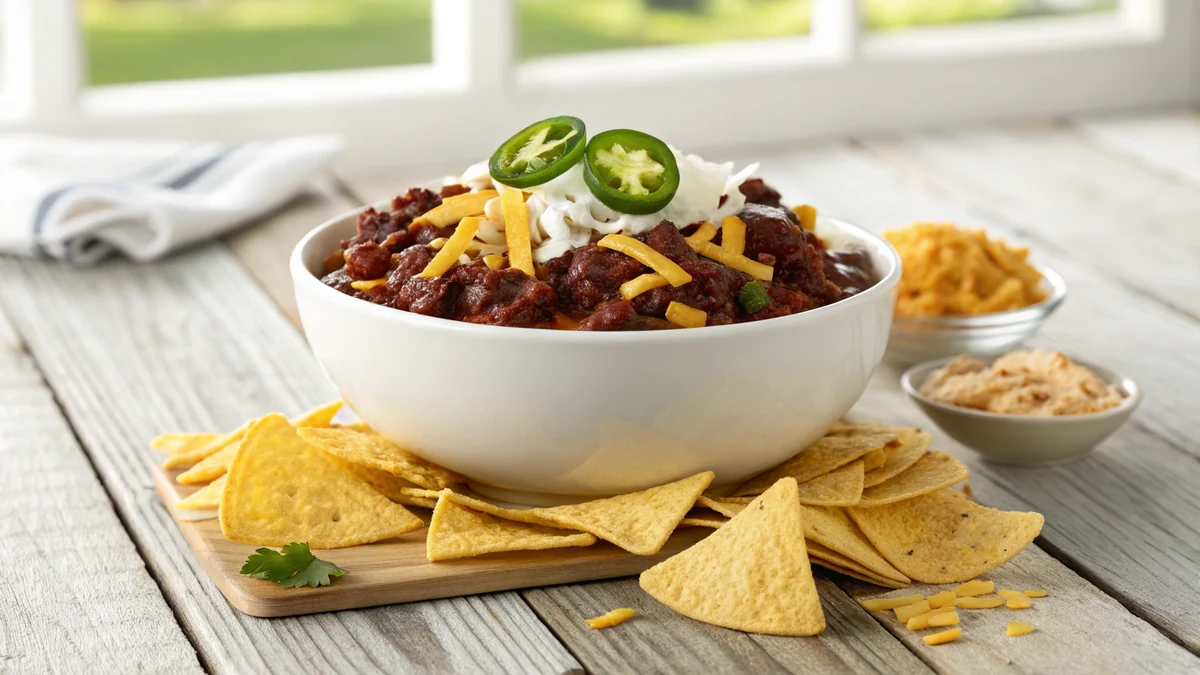 Texas Frito Pie recipe by Chef Mia, photographed in a natural light Texas kitchen