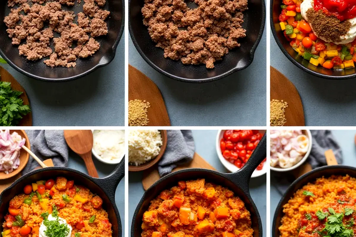 Close-up of texas hash showing texture, color, and serving detail