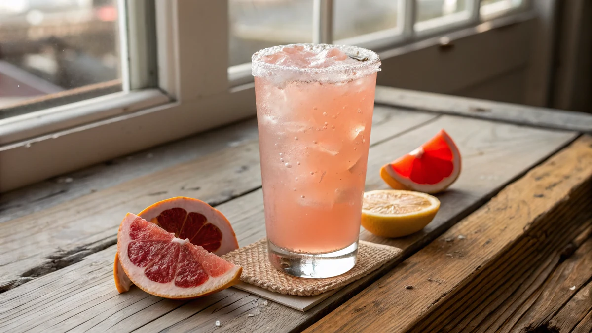 Texas Paloma Cocktail recipe by Chef Mia, photographed in a natural light Texas kitchen
