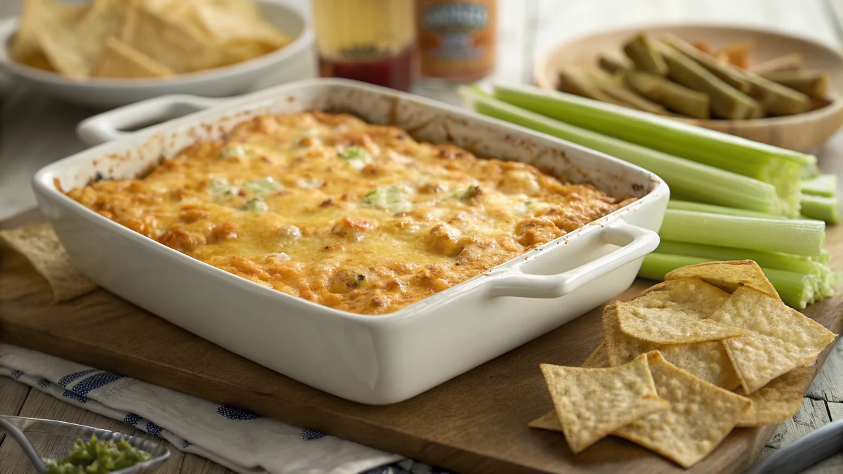 Texas Pete Buffalo Chicken Dip recipe by Chef Mia, photographed in a natural light Texas kitchen