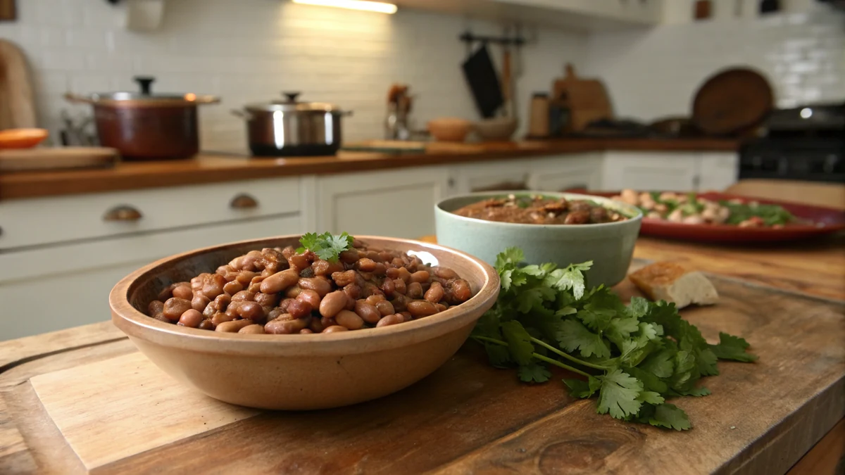 Texas Pinto Beans recipe by Chef Mia, photographed in a natural light Texas kitchen