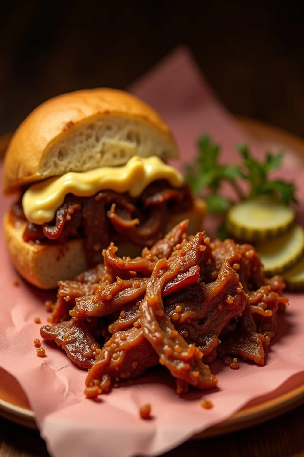 Texas pulled pork slow smoke recipe vertical view, save for the next weekend BBQ project or family gathering