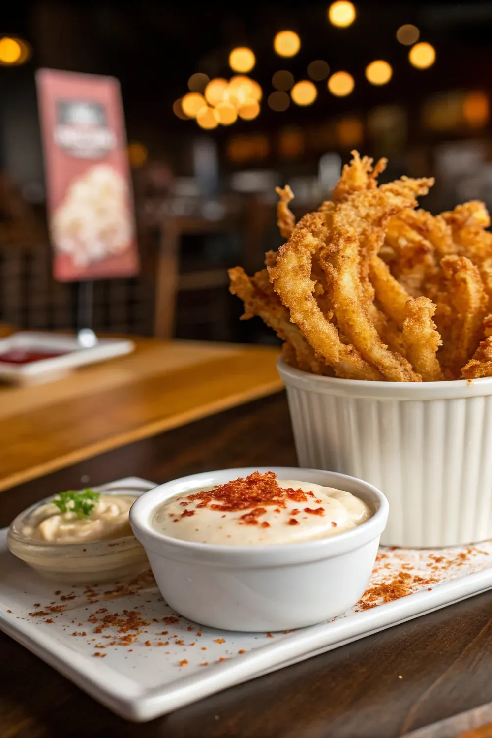 Texas Roadhouse blooming onion sauce copycat recipe creamy horseradish dip vertical pin to save for later