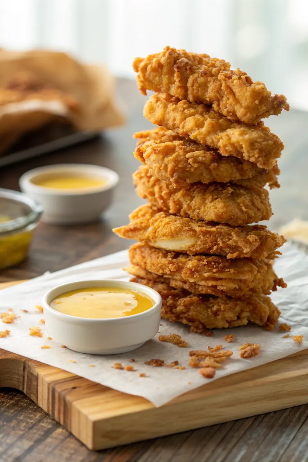 Texas Roadhouse Chicken Critters copycat crispy chicken tenders recipe with honey mustard vertical pin to save