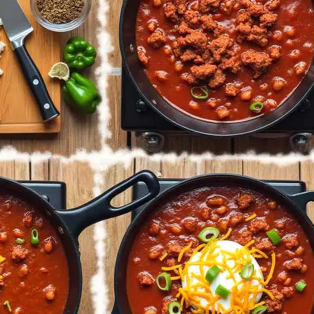 Texas Roadhouse Chili plated for a Texas family table, overhead view