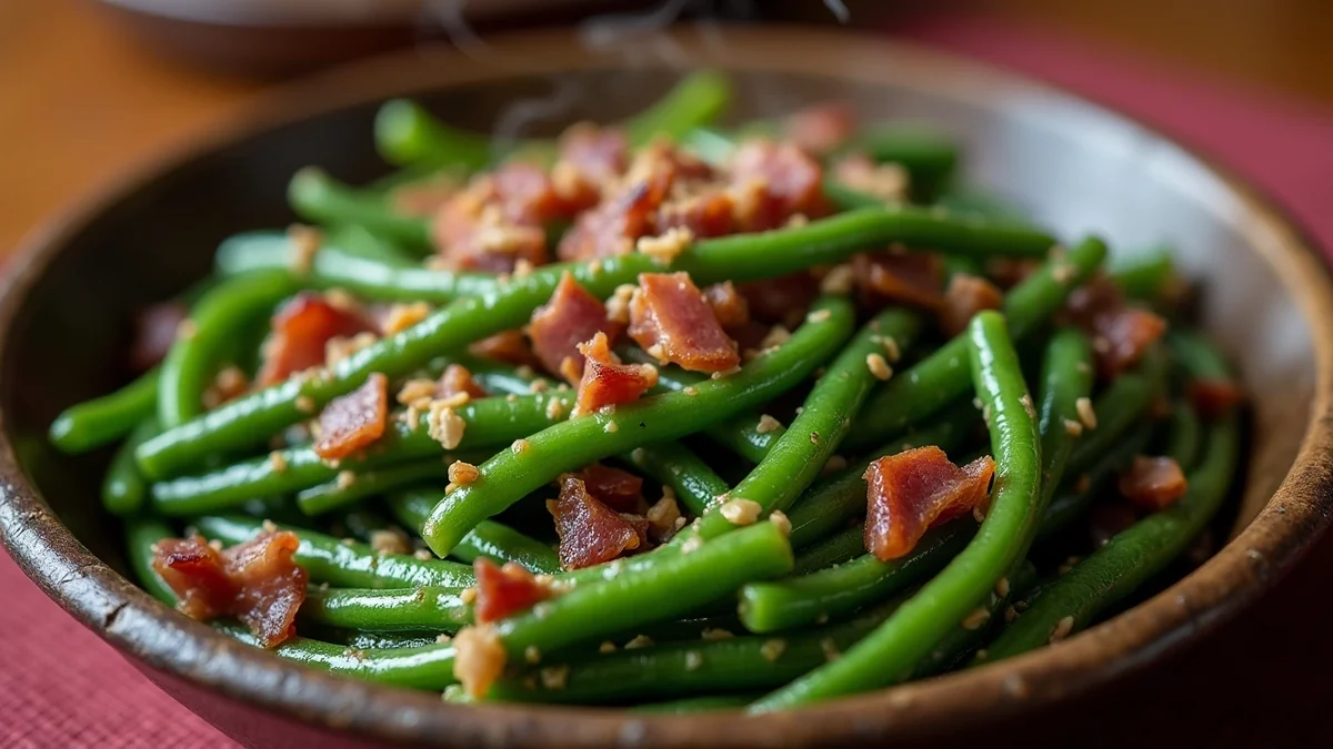 Texas Roadhouse Green Beans recipe by Chef Mia, photographed in a natural light Texas kitchen