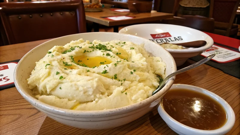 Idaho russet potatoes being riced through a stainless steel ricer over a saucepan of hot cream and butter, steam visible