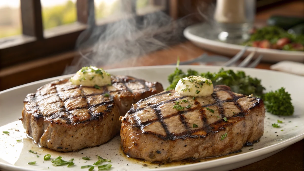 Texas Roadhouse Grilled Pork Chops Copycat recipe by Chef Mia, photographed in a natural light Texas kitchen