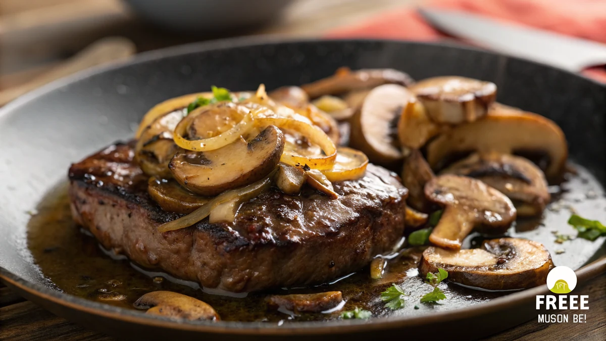 Texas Roadhouse copycat portobello mushroom sauce, sauteed mushrooms and onions in a buttery garlic pan sauce spooned over a sirloin steak